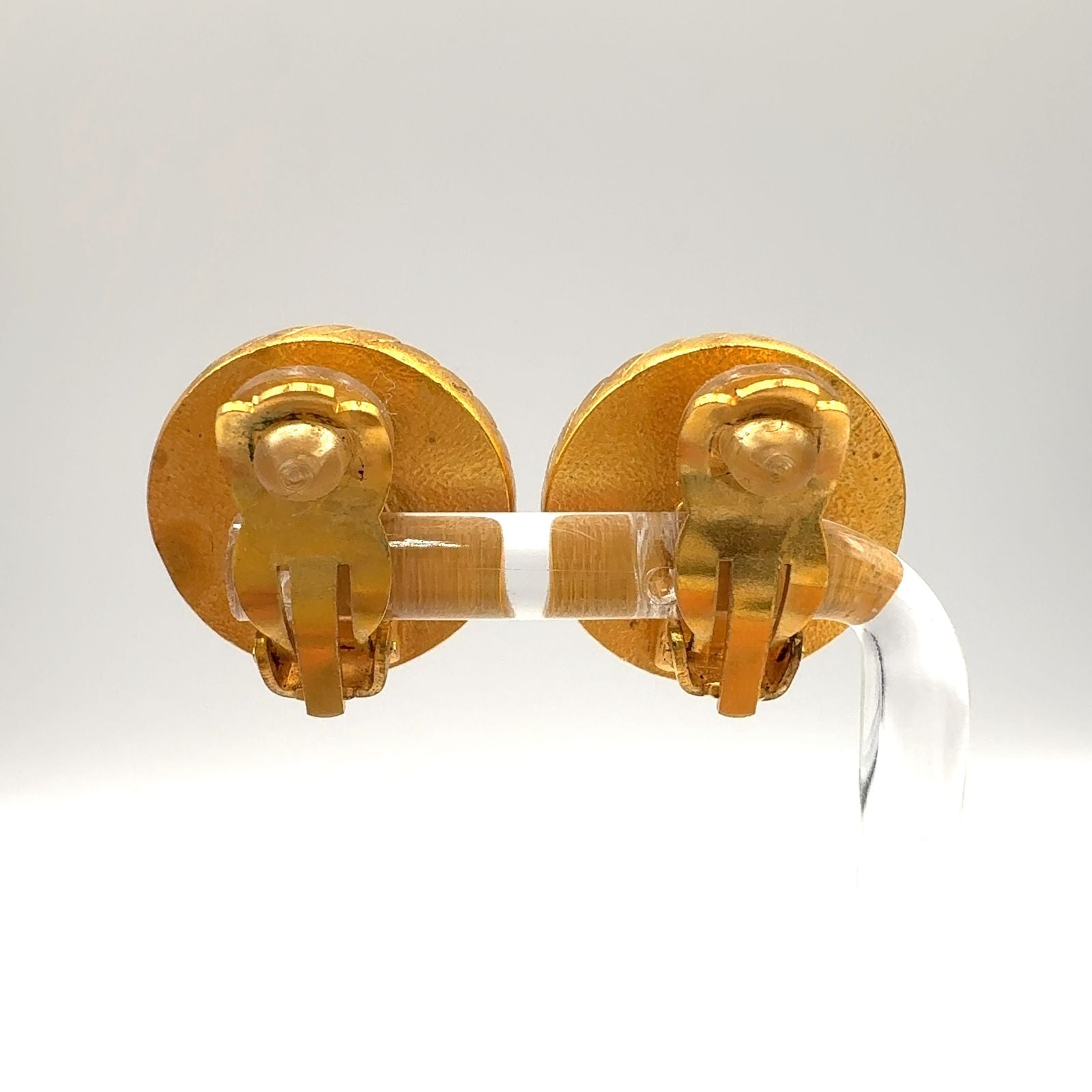 Chanel CC Logo Round Gold Plated Black Earrings — view 3