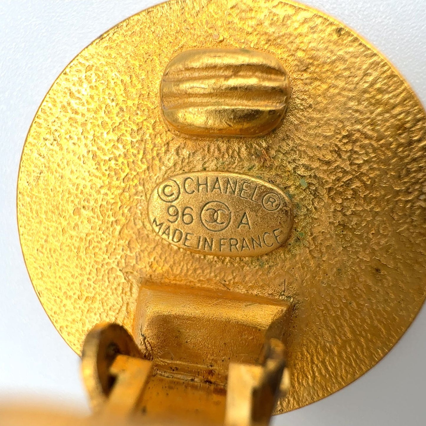 Chanel CC Logo Round Gold Plated Black Earrings — view 4