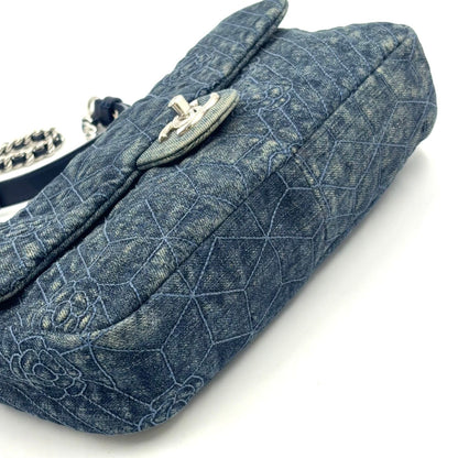 Chanel Camellia Chain Shoulder CC Logo Quilted Denim Blue Bag Silver — view 6