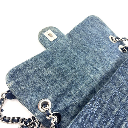 Chanel Camellia Chain Shoulder CC Logo Quilted Denim Blue Bag Silver — view 8