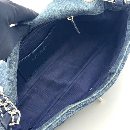 Chanel Camellia Chain Shoulder CC Logo Quilted Denim Blue Bag Silver — view 3