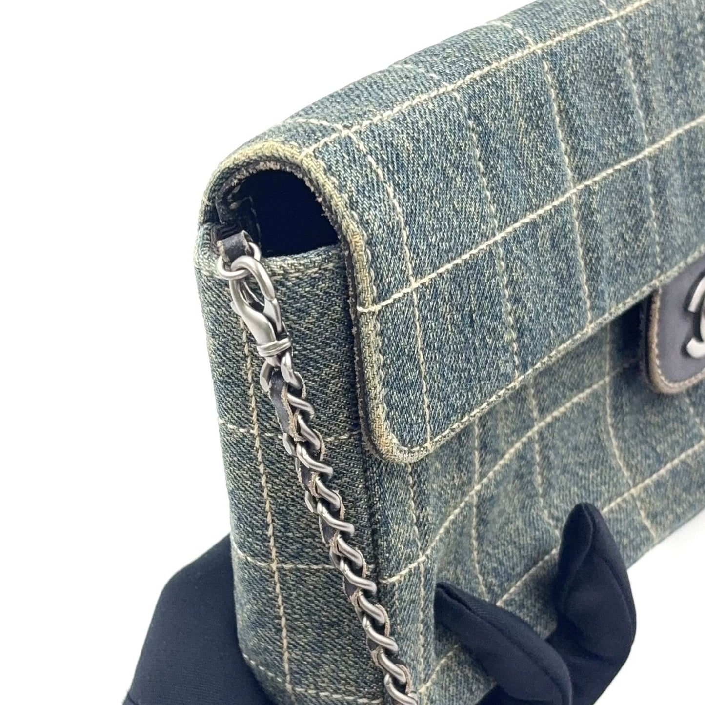 Chanel Choco Bar Chain Shoulder Bag Denim Navy Silver — view 6
