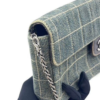 Chanel Choco Bar Chain Shoulder Bag Denim Navy Silver — view 6