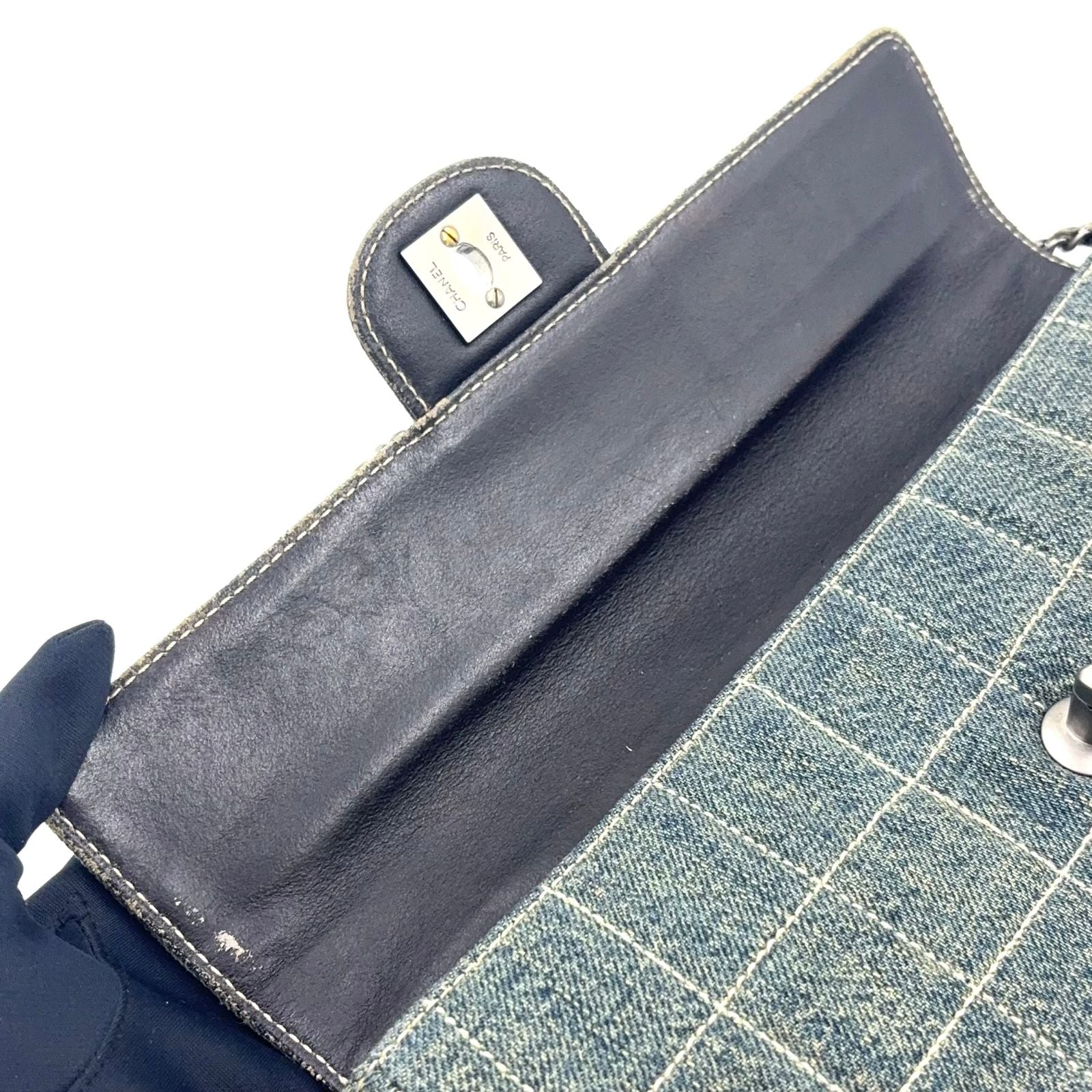 Chanel Choco Bar Chain Shoulder Bag Denim Navy Silver — view 9