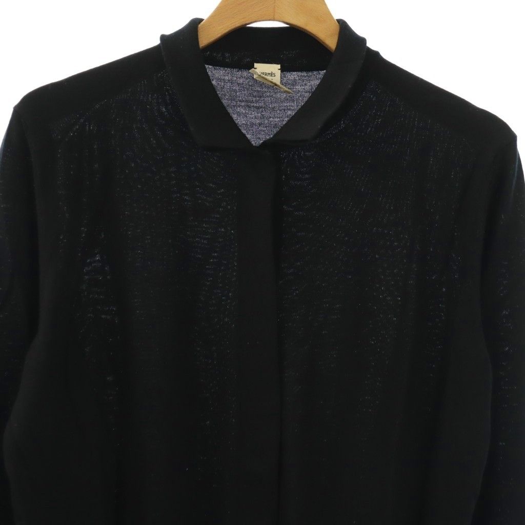 Hermes Gaultier Era Collared Knit Cardigan Long Sleeve 42 Black — view 3