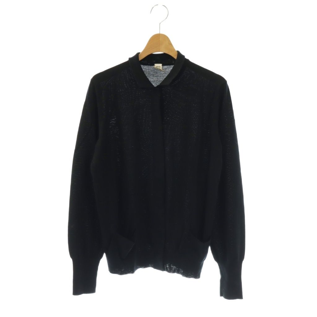 Hermes Gaultier Era Collared Knit Cardigan Long Sleeve 42 Black