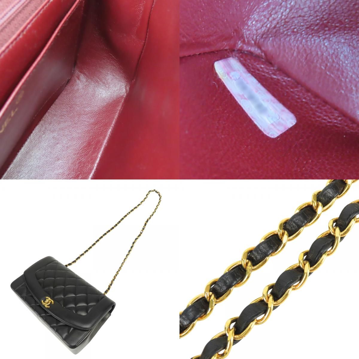 Chanel Shoulder Bag Diana Lambskin Black Gold Crossbody CC Logo Chain
