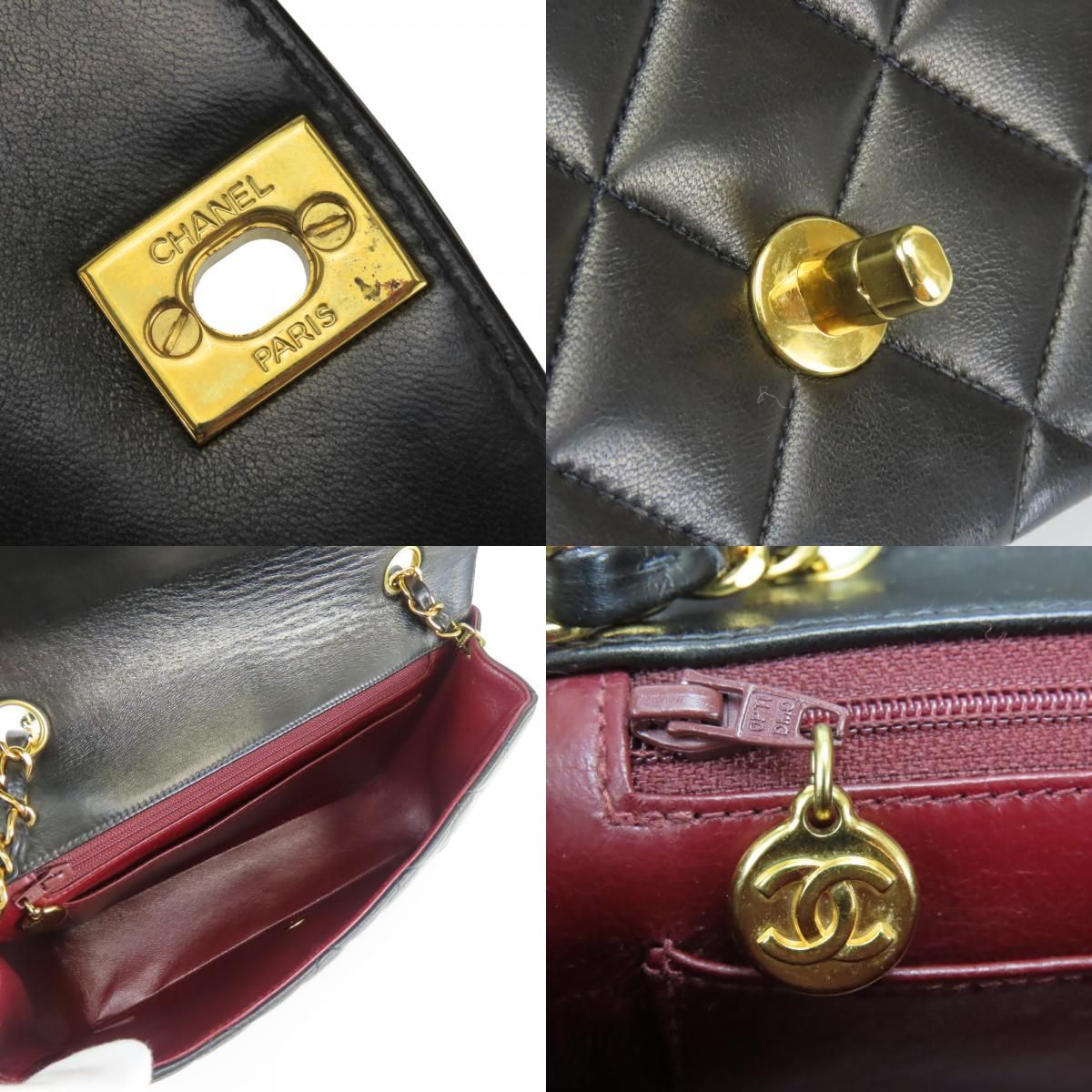 Chanel Shoulder Bag Diana Lambskin Black Gold Crossbody CC Logo Chain
