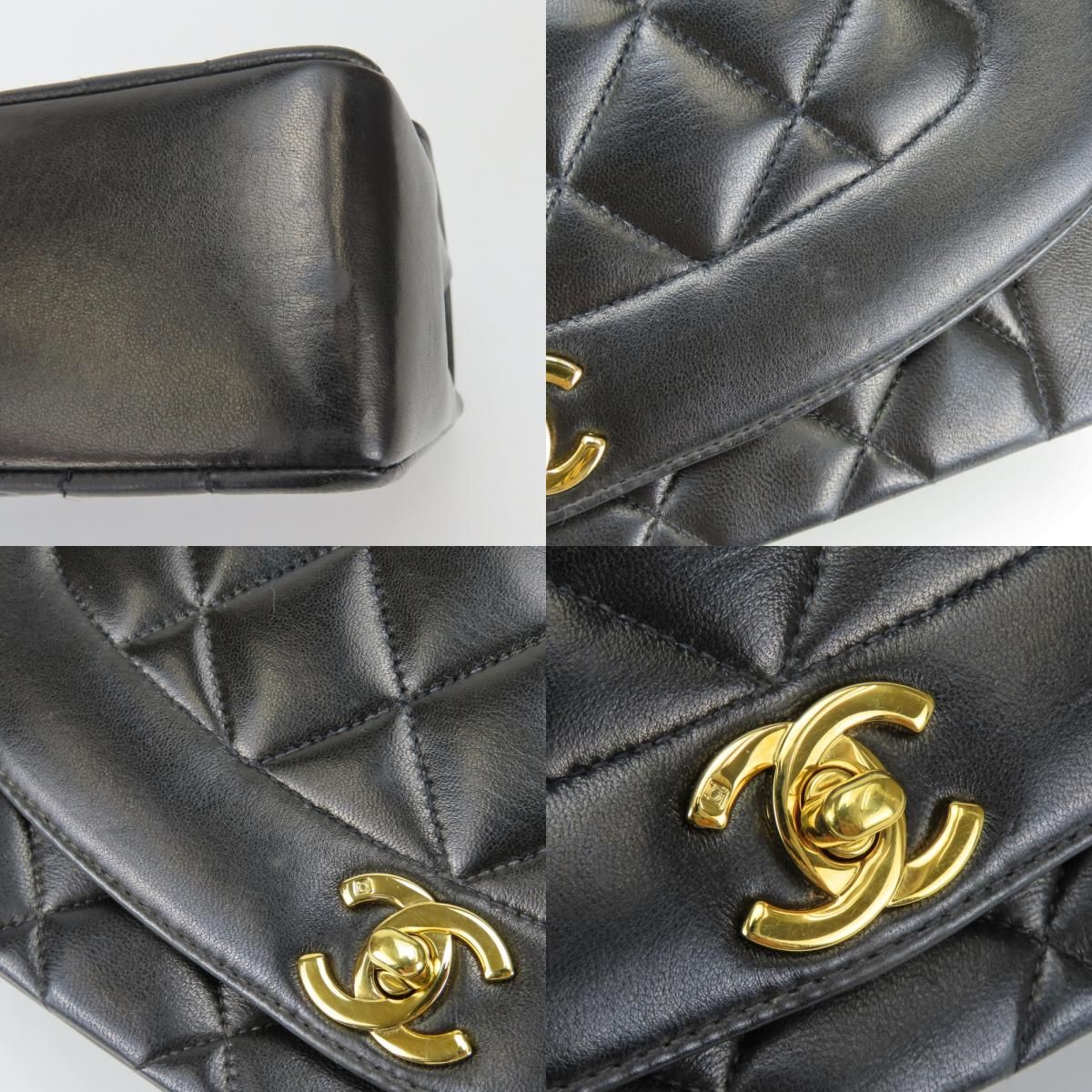 Chanel Shoulder Bag Diana Lambskin Black Gold Crossbody CC Logo Chain
