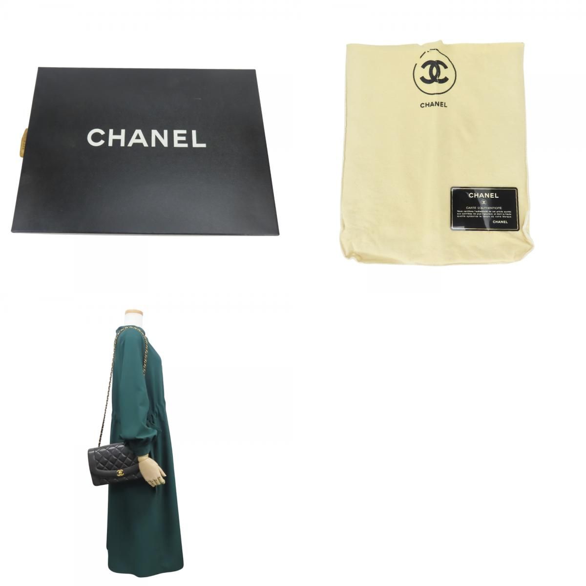 Chanel Shoulder Bag Diana Lambskin Black Gold Crossbody CC Logo Chain