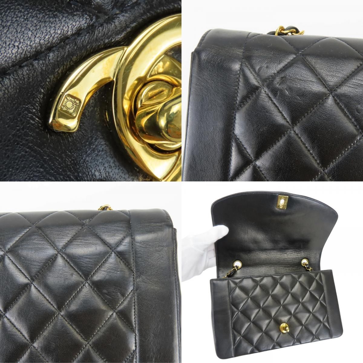 Chanel Shoulder Bag Diana Lambskin Black Gold Crossbody CC Logo Chain