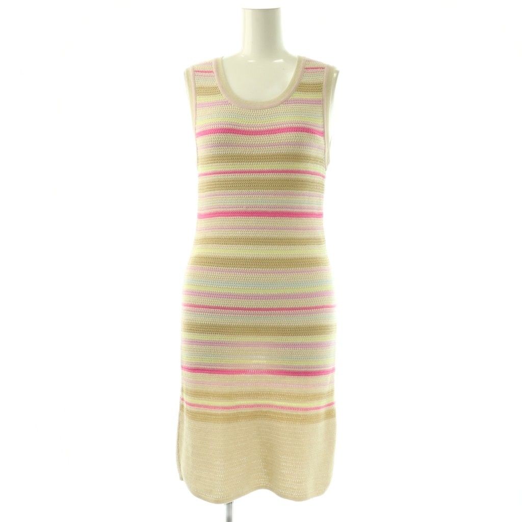 Chanel Cotton Coco Button Sleeveless Knit Dress Knee Length Border 34 Light
