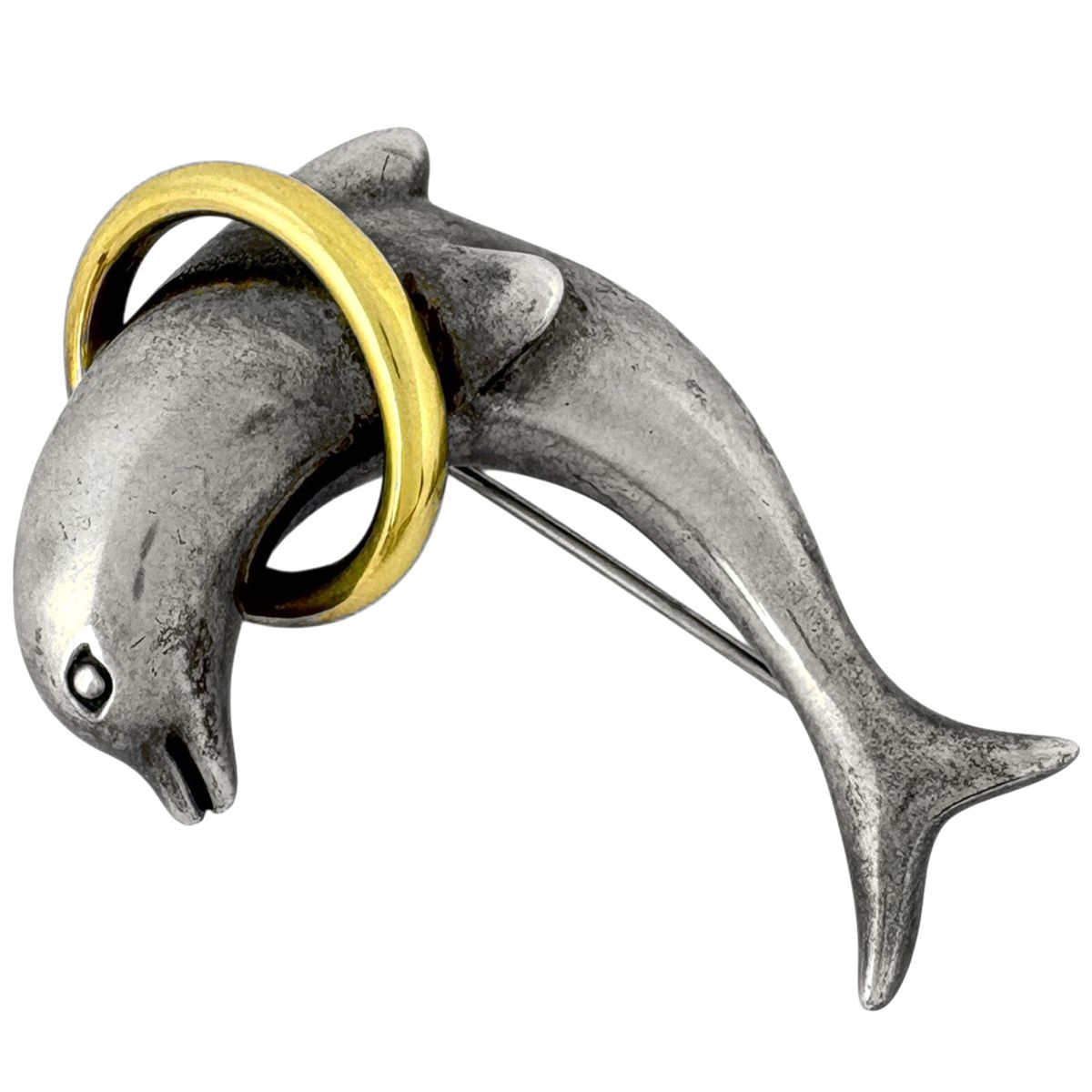 Tiffany & Co Dolphin Motif Brooch 925 Sterling Silver