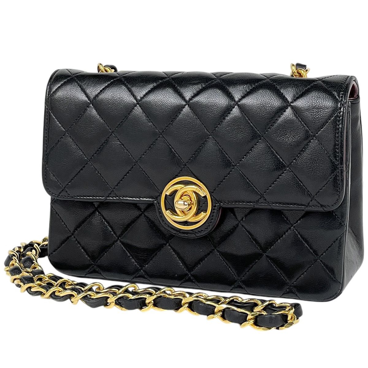 Chanel CC Logo Chain Shoulder Bag Mini Quilted Leather Black