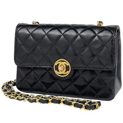 Chanel CC Logo Chain Shoulder Bag Mini Quilted Leather Black