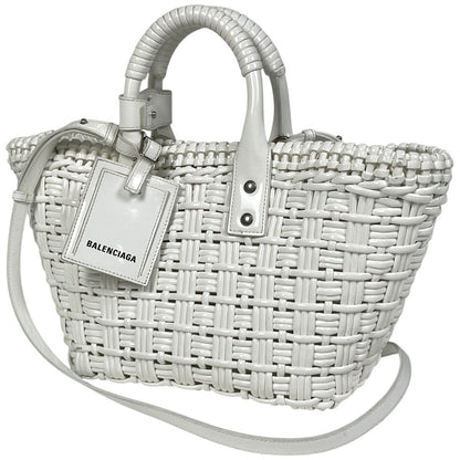 Balenciaga Bistro Basket XS 2-Way Enamel Handbag Patent Leather White