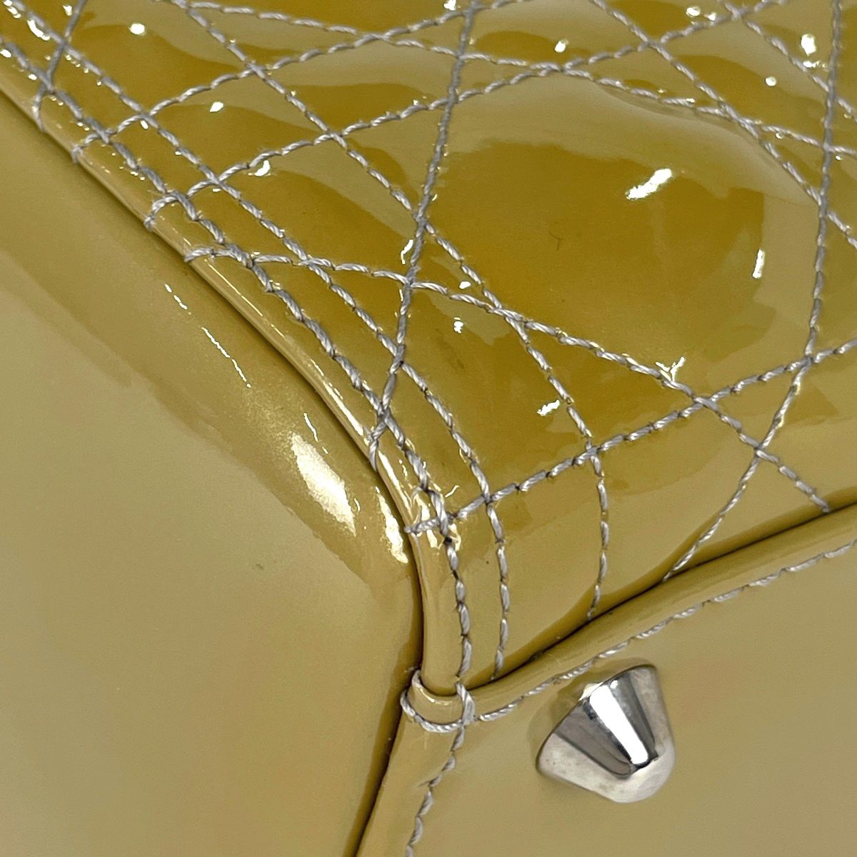 Dior Lady 2-Way Enamel Cannage Handbag Patent Leather Yellow — view 6