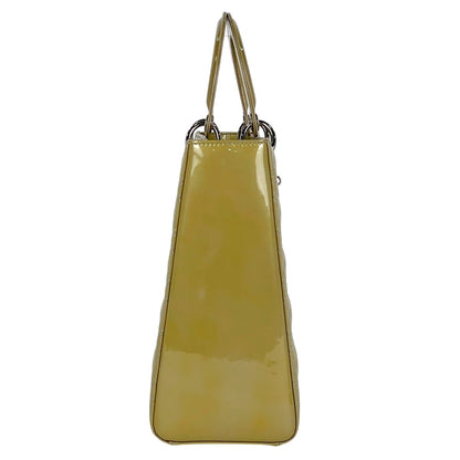 Dior Lady 2-Way Enamel Cannage Handbag Patent Leather Yellow — view 4