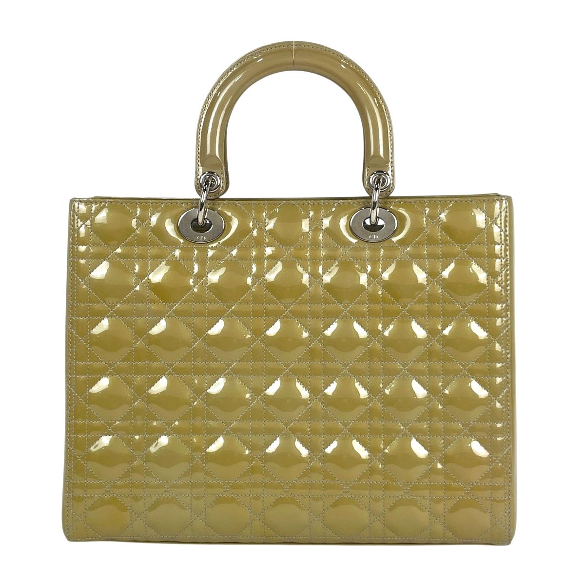 Dior Lady 2-Way Enamel Cannage Handbag Patent Leather Yellow — view 3