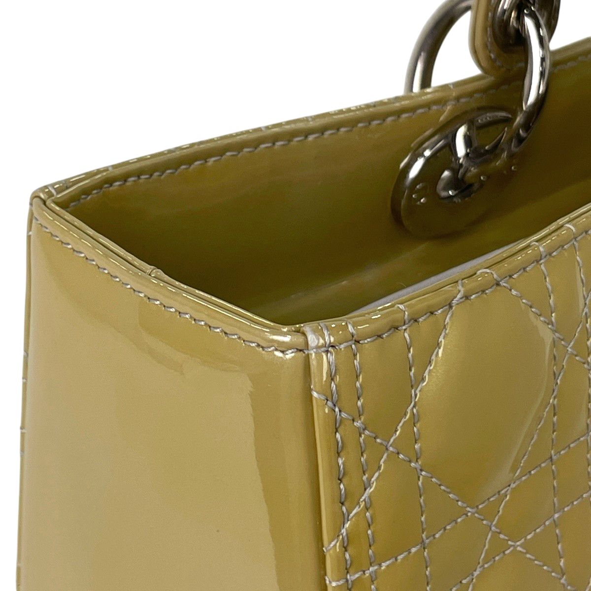 Dior Lady 2-Way Enamel Cannage Handbag Patent Leather Yellow — view 9
