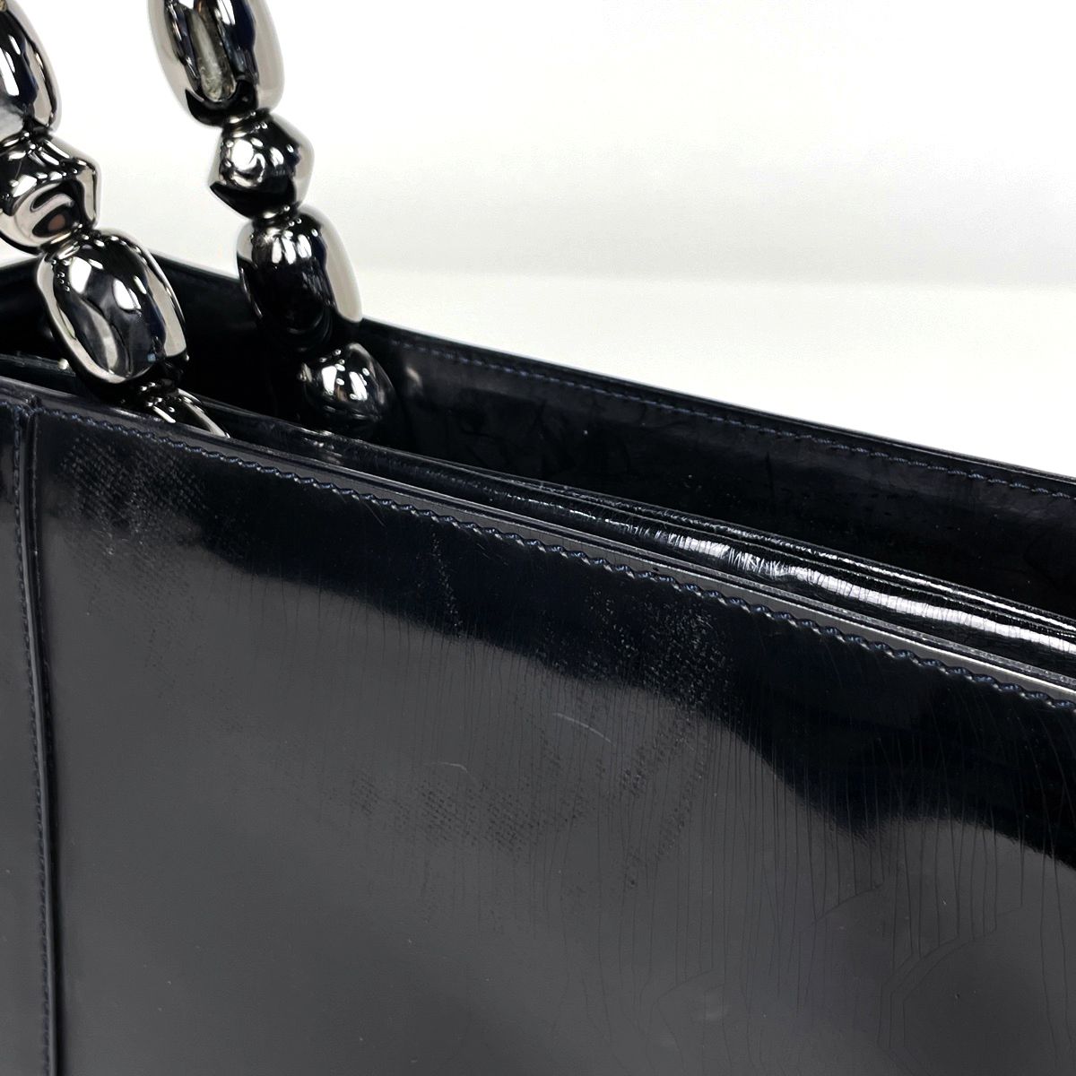 Dior Maris Pearl Handbag 2-Way Enamel Patent Leather Black — view 5