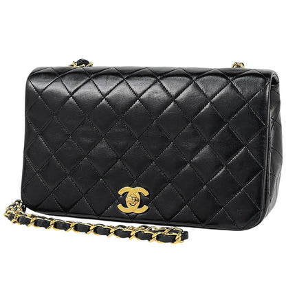 Chanel Quilted Single Flap Chain Shoulder Bag CC Logo Full Leather Black