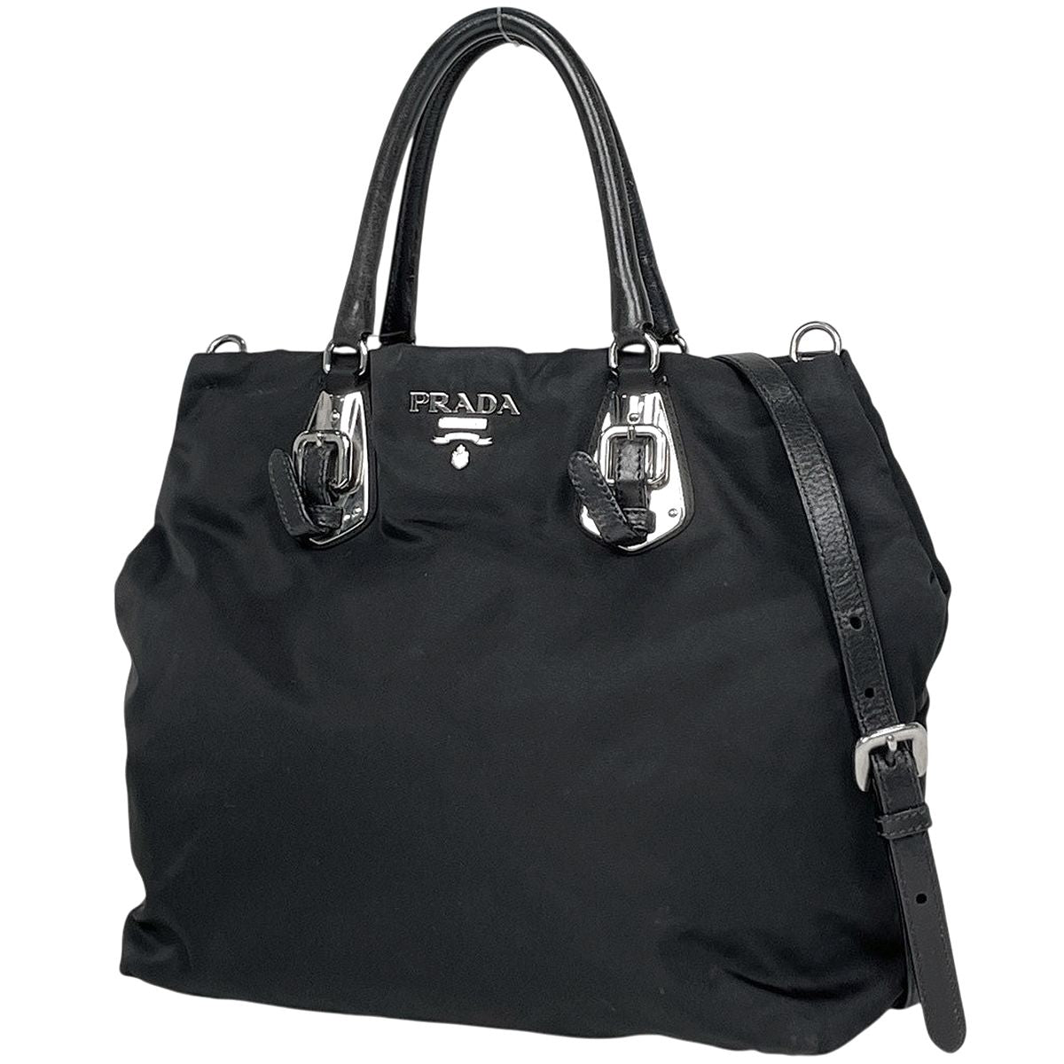 Prada Logo Handbag 2-Way Nylon Nero