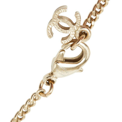 Chanel CC Logo Line Stone Necklace Gold Orange Plated Faux Pearl