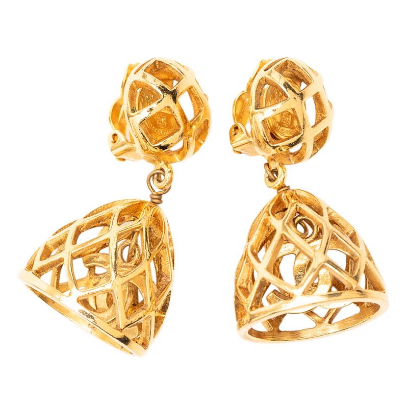 Chanel CC Logo Birdcage Earrings Gold Plated 1