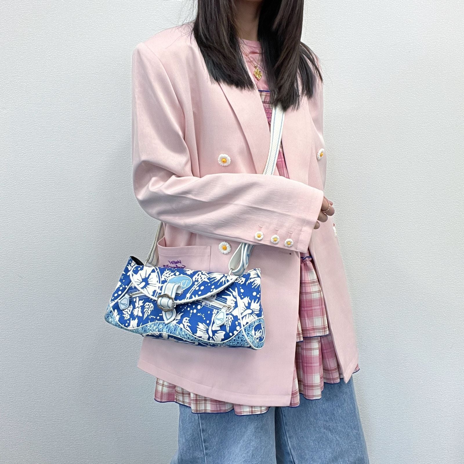 Dior Shoulder Bag Blue Canvas Vintage