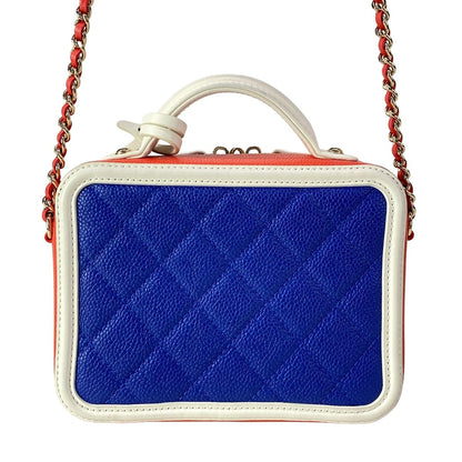 Chanel Shoulder Bag CC Filigree Blue White Red 2-Way Chain Gold Leather — view 3