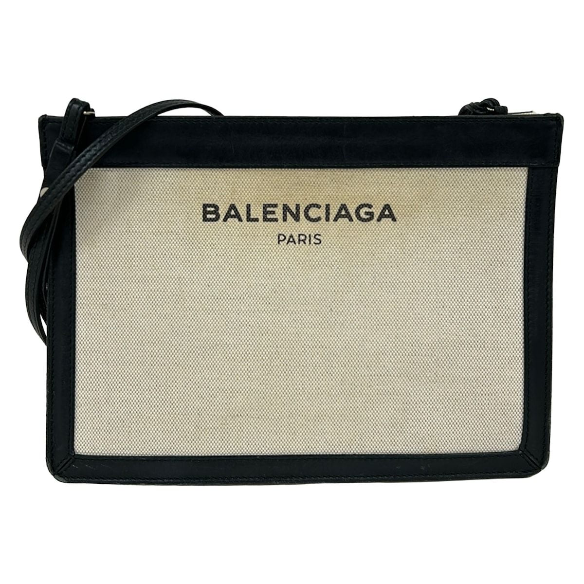 Balenciaga Shoulder Bag Navy Pochette Ivory Black Strap Removable Leather