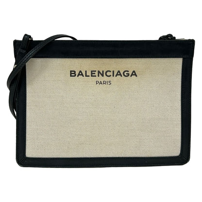 Balenciaga Shoulder Bag Navy Pochette Ivory Black Strap Removable Leather