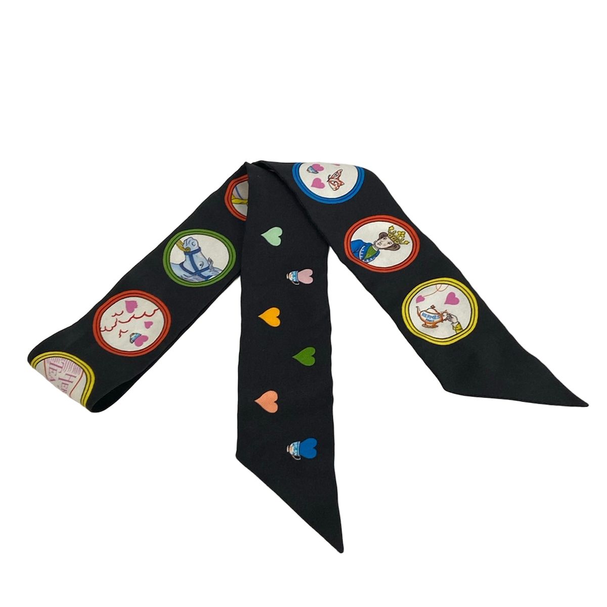 Hermes Scarf Twilly Black Yellow Red Ribbon Tea Time