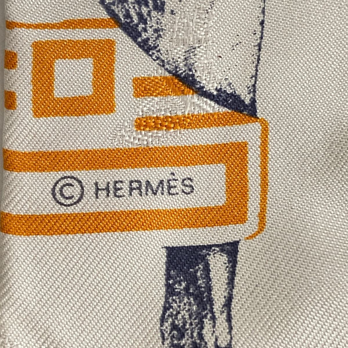 Hermes Scarf Twilly Light Gray Light Blue Orange Ribbon Garde Robe Pop — view 2