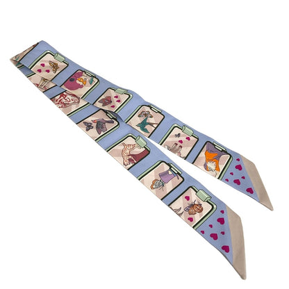 Hermes Scarf Twilly Light Blue Beige Red Ribbon Story — view 4