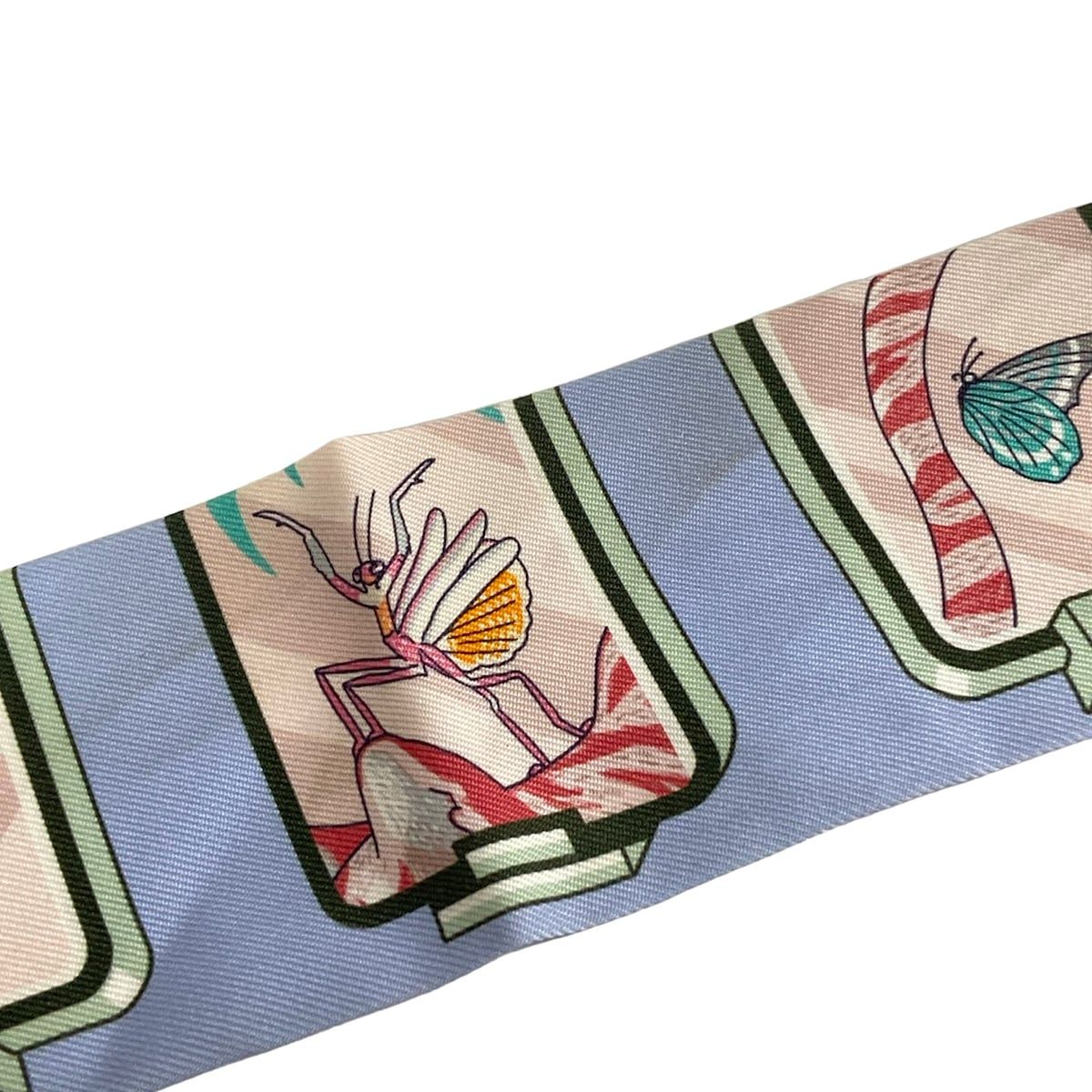 Hermes Scarf Twilly Light Blue Beige Red Ribbon Story — view 5