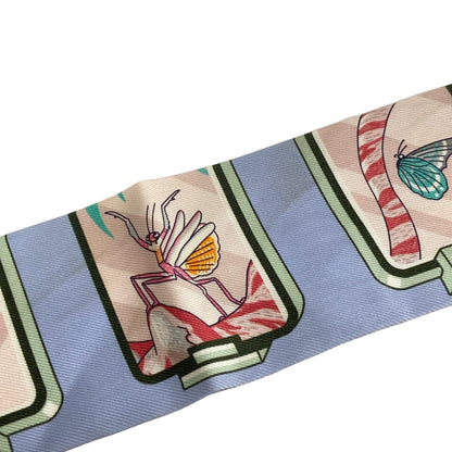Hermes Scarf Twilly Light Blue Beige Red Ribbon Story — view 5