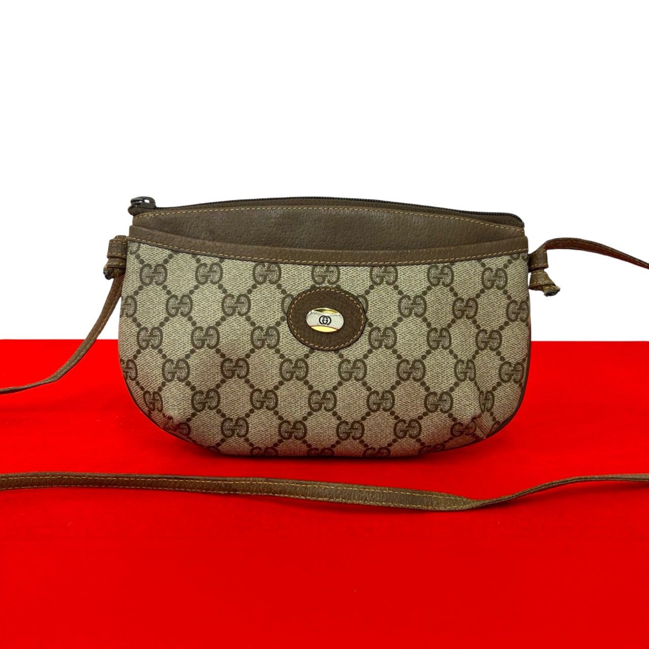Gucci Vintage GG Logo Leather Shoulder Bag Pochette Crossbody Brown