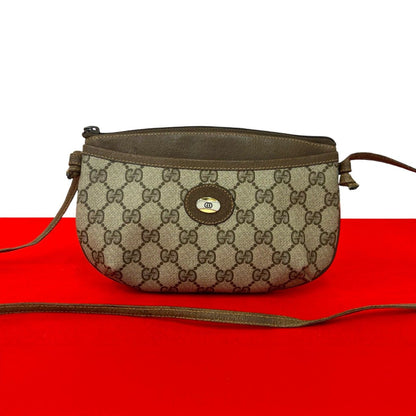 Gucci Vintage GG Logo Leather Shoulder Bag Pochette Crossbody Brown