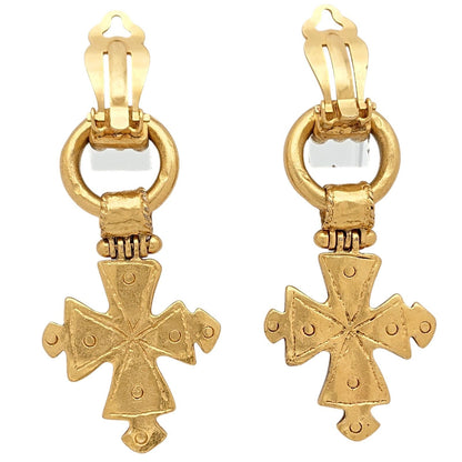 Chanel engraved Vintage Cross Earrings CC Logo Gold — view 2