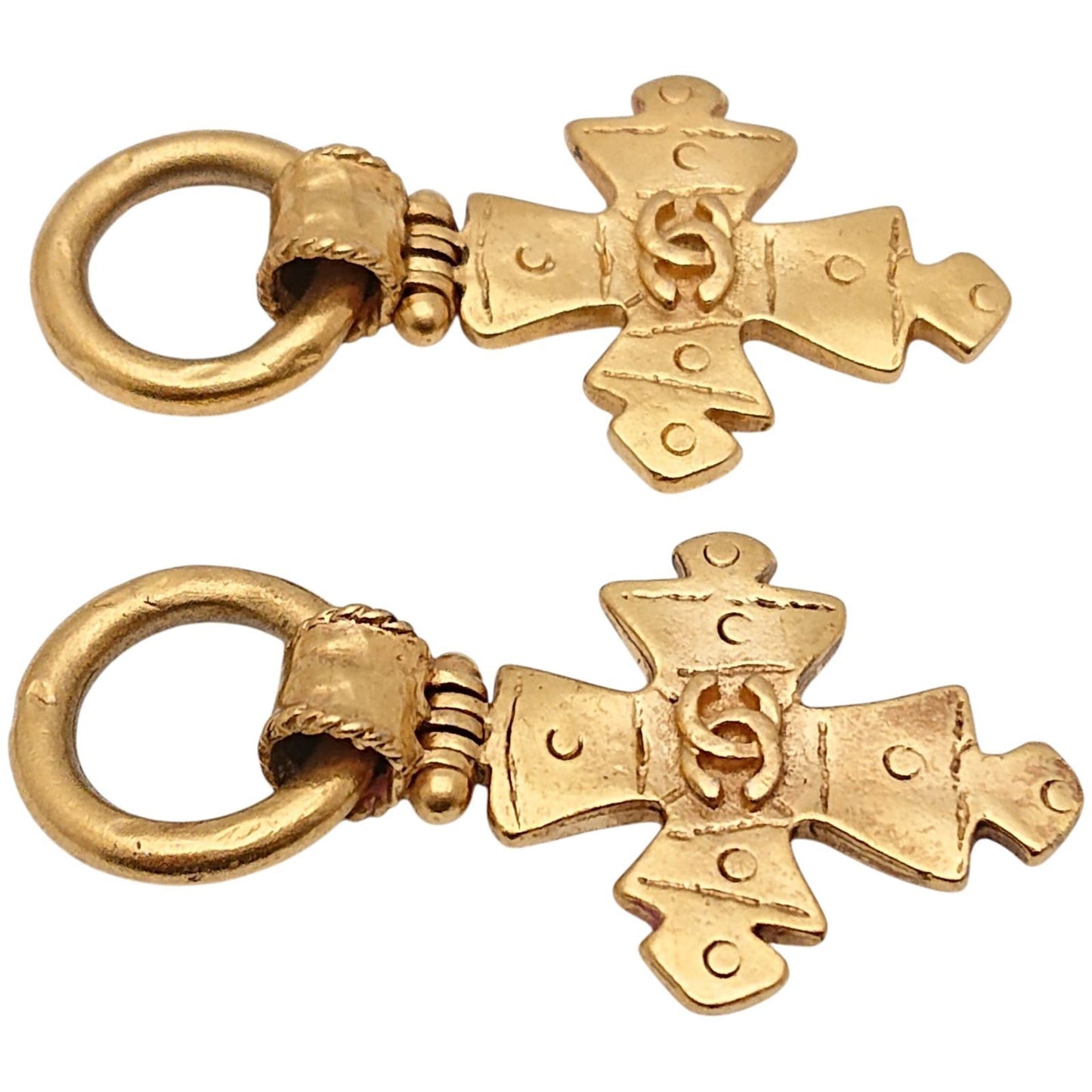 Chanel engraved Vintage Cross Earrings CC Logo Gold — view 6
