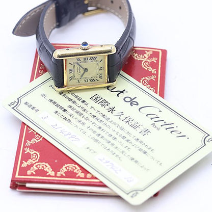 Cartier Guaranteed and in Must Tank SM Hand Wound Ivory Dial Watch — view 5