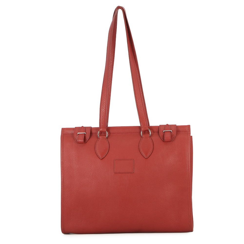 Hermes Tote Cabas 35 Rouge Grena Silver Togo