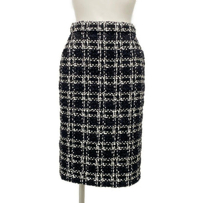 Chanel Long Skirt 36 S Black White Tweed Plaid Sequin Wool