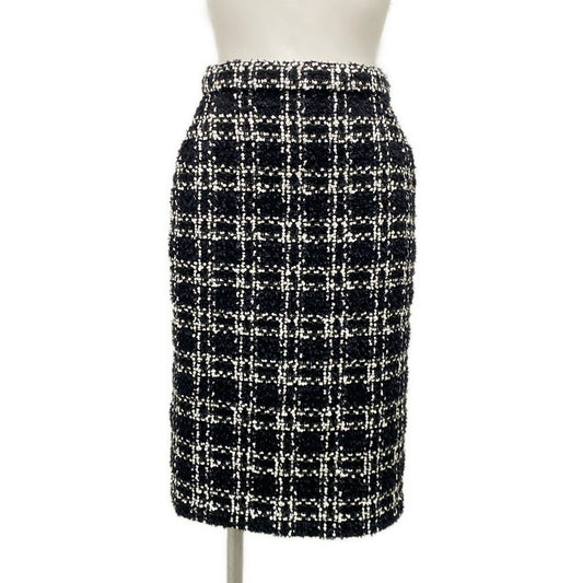 Chanel Long Skirt 36 S Black White Tweed Plaid Sequin Wool