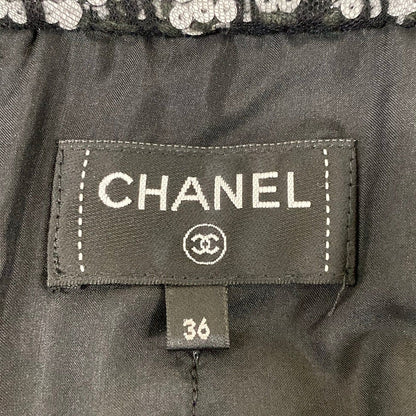 Chanel Long Skirt 36 S Black White Tweed Plaid Sequin Wool — view 3