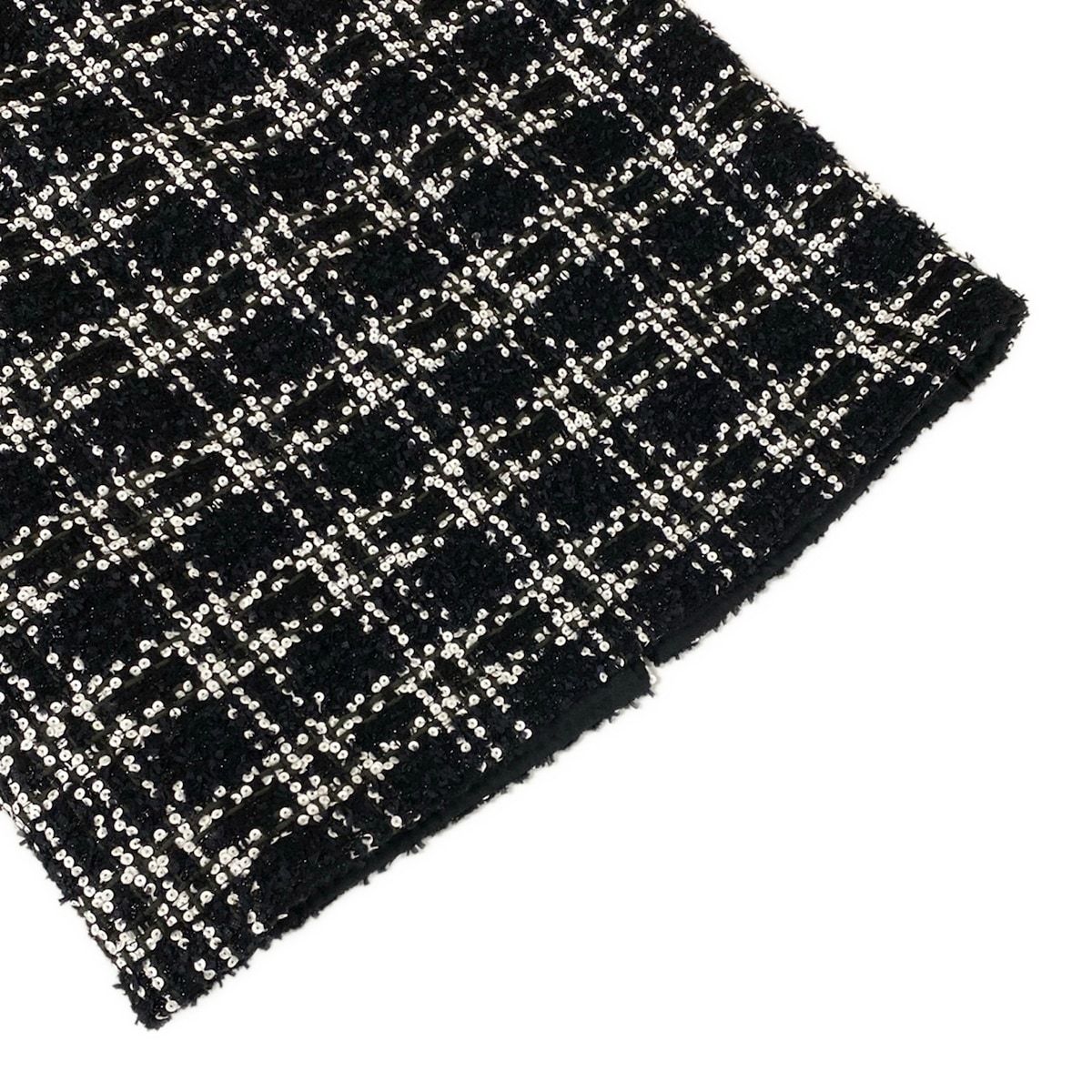 Chanel Long Skirt 36 S Black White Tweed Plaid Sequin Wool — view 6
