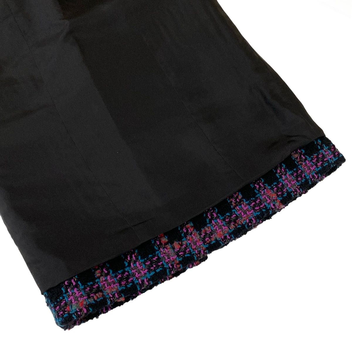 Chanel Long Skirt 34 S Black Pink Multi Plaid Wool — view 7
