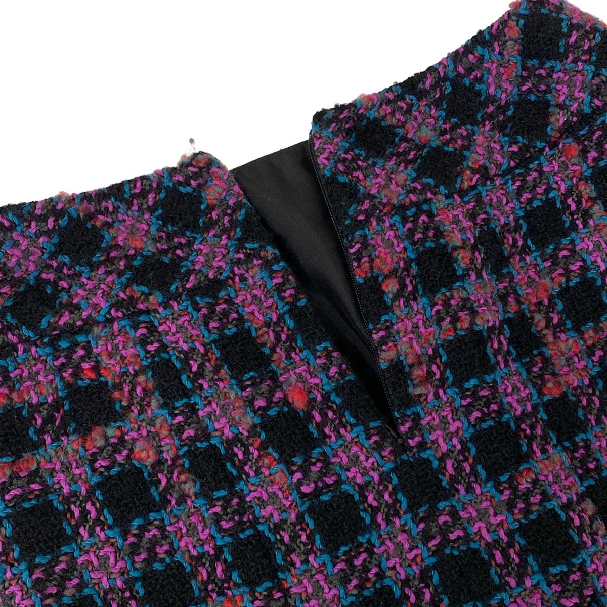 Chanel Long Skirt 34 S Black Pink Multi Plaid Wool — view 9